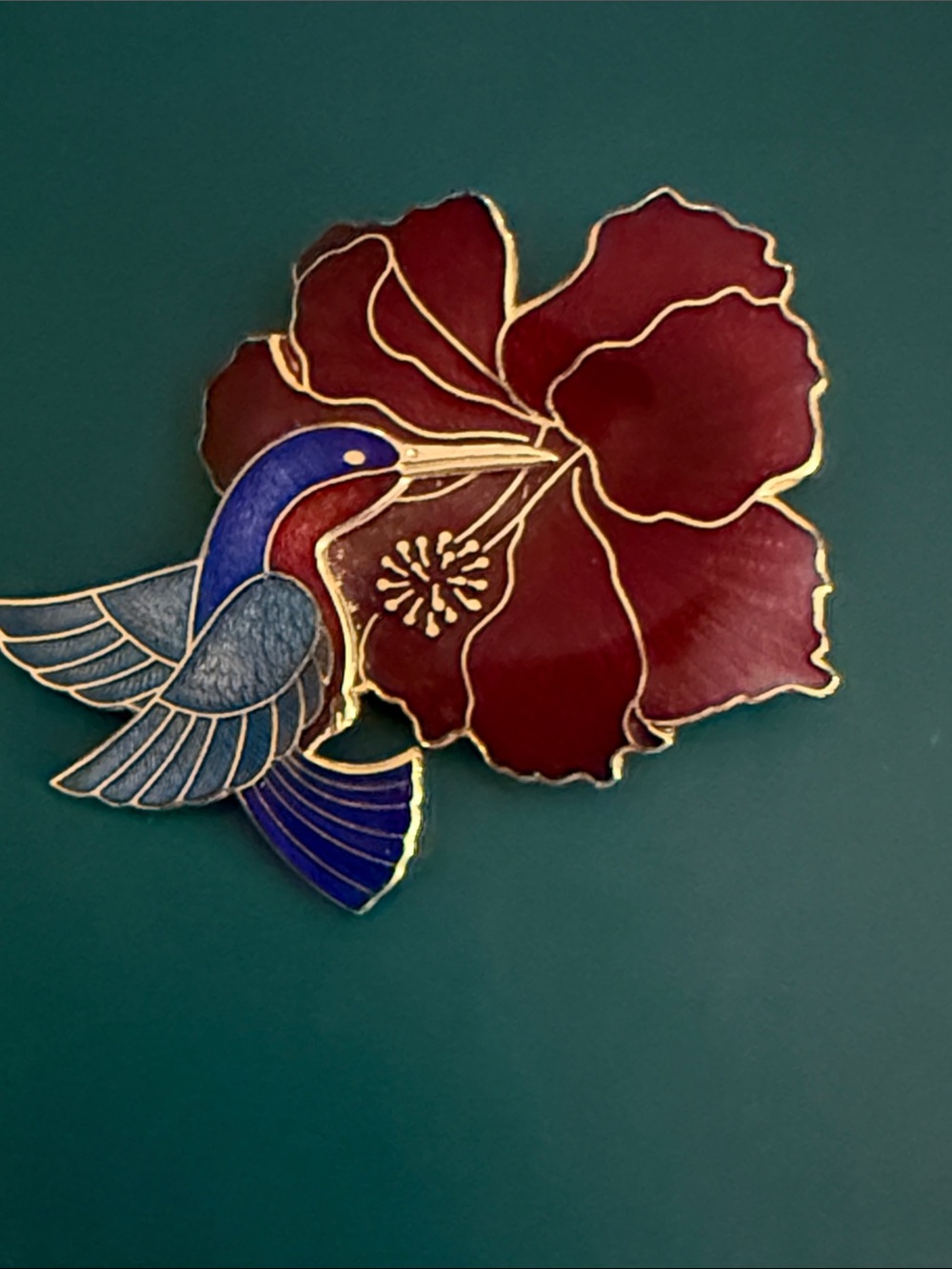 Fashion Jewelry Blue Hummingbird and Red Flower Enamel Brooch